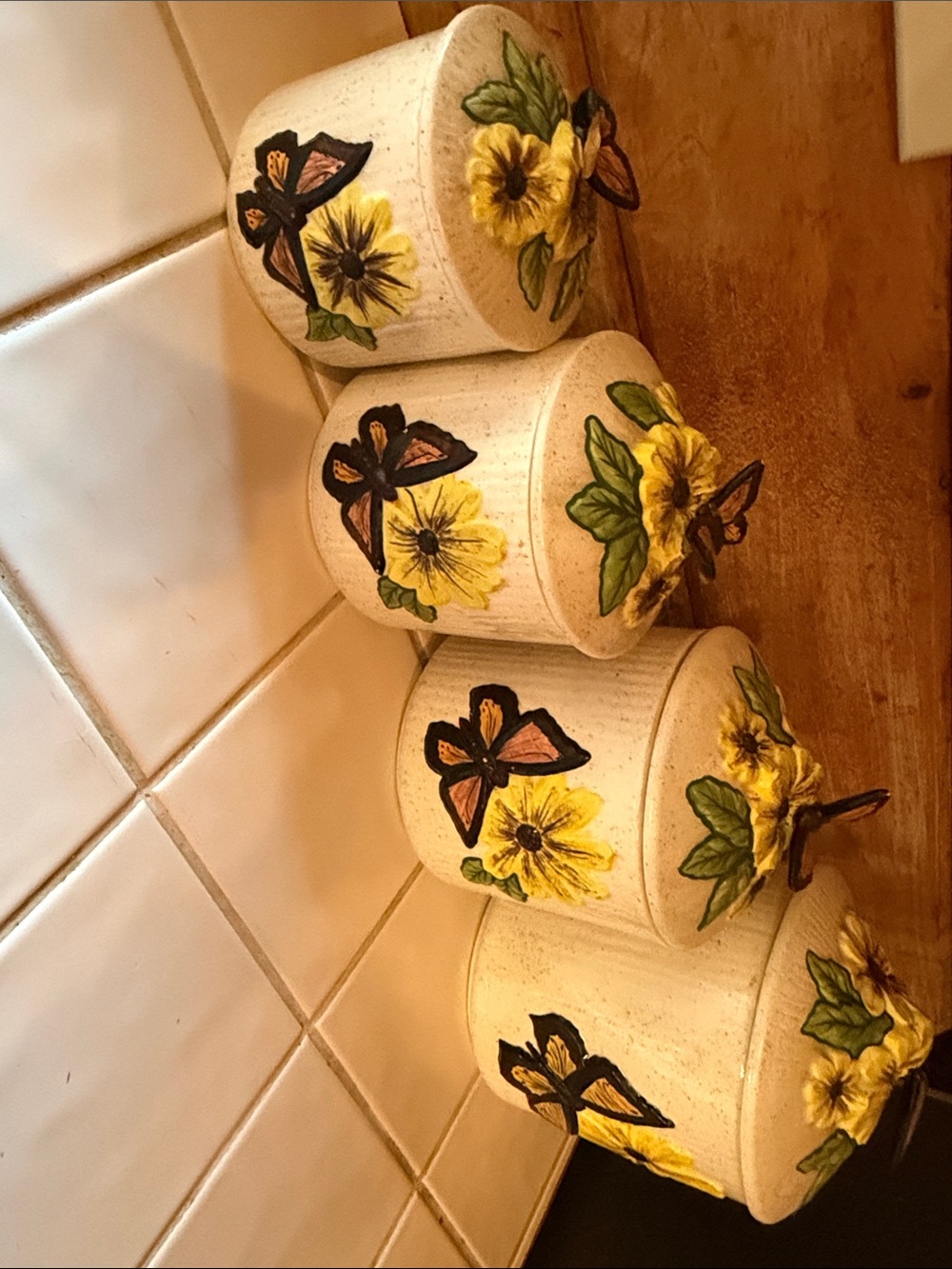 Hand-Painted Yellow Floral Ceramic Canister Set by
